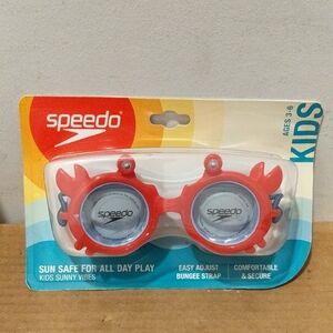 Speedo Kids Red Swim Goggles UV Protection Bungee Strap Ages 3-6 🆕